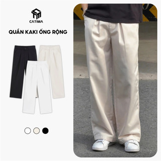 Quần Kaki Ống Rộng QK20 Xếp Li Catima Relaxed Fit Kaki Pants Unisex Nam Nữ - Cạp bán chun Menswear Nam