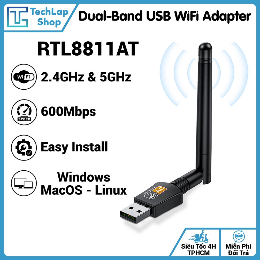USB Wifi 600Mbps RTL8811AT Dual Band 2.4Ghz & 5.8Ghz - เครื่องรับ Wifi อันทรงพลังเป็นพิเศษ/เล่นสําหร