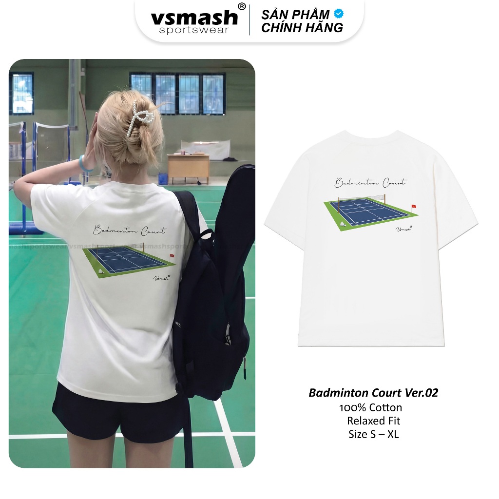 เสื้อยืดแบดมินตันผ้าฝ้าย Unisex Vsmash Sportwear "BMT COURT V.2" – ผ้าคอตตอนเด็กเนื้อนุ่ม ระบายอากาศ