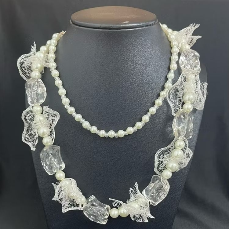 DNT0005 – สร้อยคอ SI JAPANESE - ไข่มุกพร้อมแว่นกันแดด BEADS & LACE - FEMININE LONG SHAPE - สไตล์คลาส