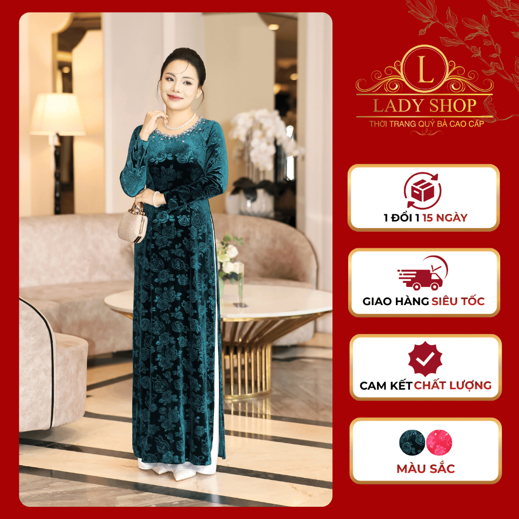 [PANT NOT INCLUDED] Ladyshop กํามะหยี่ดอกไม้แขนยาวแฮนด์เมด Ao Dai แฟชั่นวัยกลางคนระดับไฮเอนด์ T598
