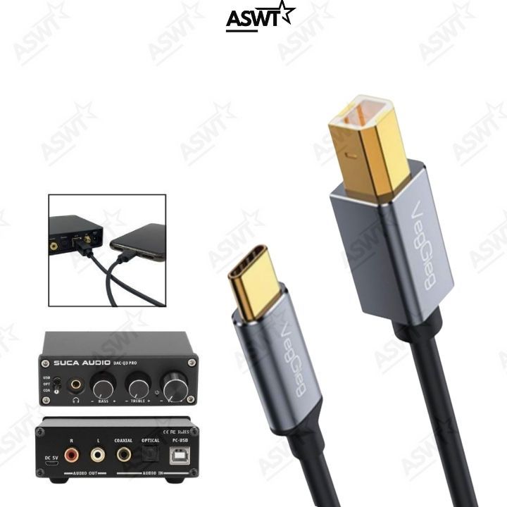 ปลั๊กสาย USB C to B จาก Laptop phone to DAC สาย USB เชื่อมต่อ DAC เป็นโทรศัพท์คอมพิวเตอร์ TYPPE C - 