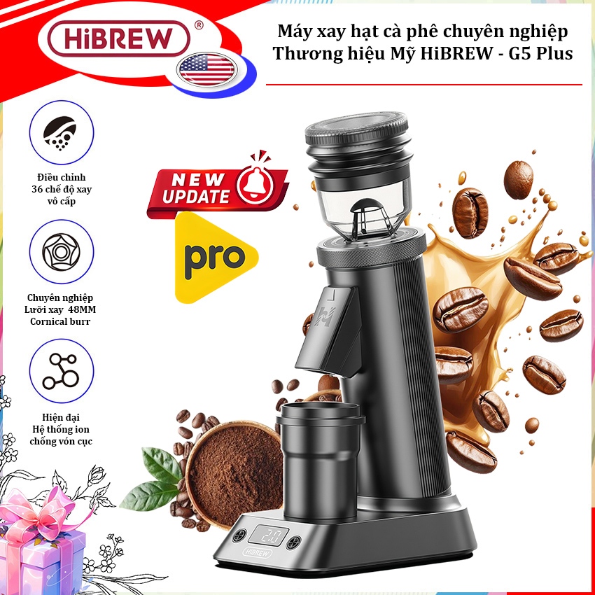 เครื่องบดเมล็ดกาแฟแบบมืออาชีพ เดี่ยว ปริมาณ แบบบูรณาการ 36 โหมดการบด แบรนด์อเมริกันพรีเมี่ยม HiBREW 