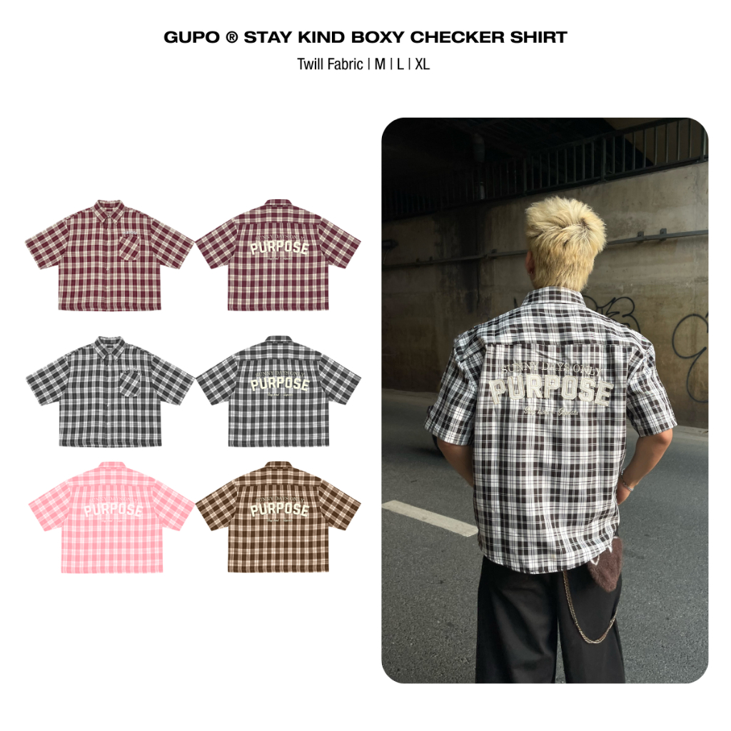 Stay Kind GUPO Form Boxy Unisex Local Brand ปัก Checkered Shirt - SMC01