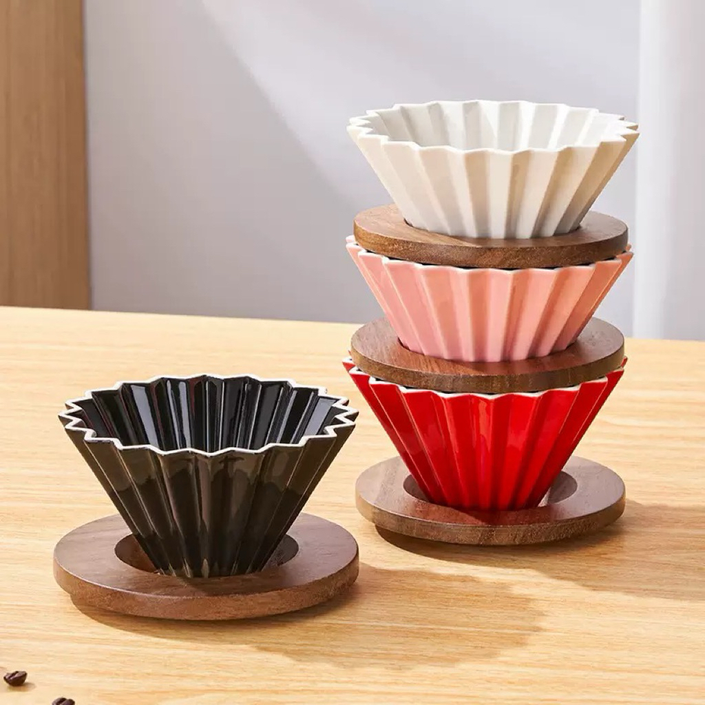 พร้อมฐานไม้ Origami Pour Over Coffee Filter
