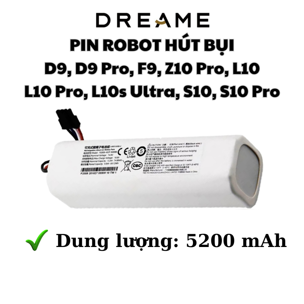 DREAME VACUUM ROBOT BATTERY D10 PLUS, L10S, L10 PRO, W10. D9 PRO, F9 PLUS, L10 ULTRA, Z10pro