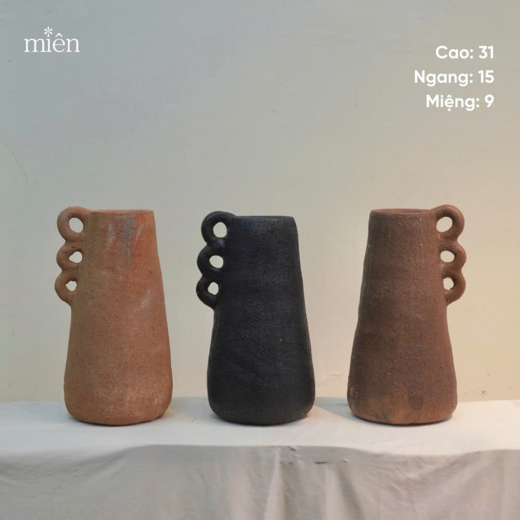 [Mien] เซรามิคดินเผา Bau Truc แจกันดอกไม้ 3 หู ตกแต่งทํามือ