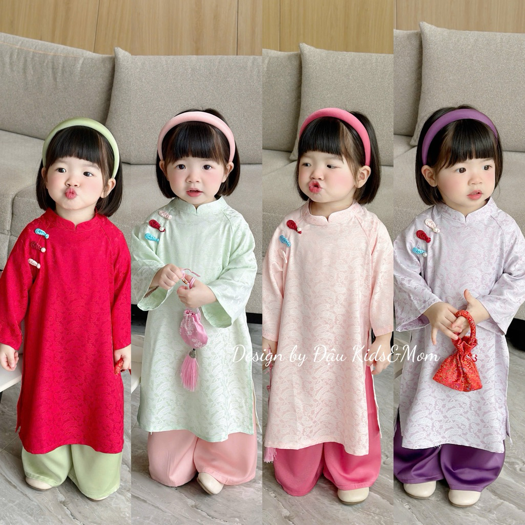 Uyen สีสันสดใส An ao dai สําหรับเด็กผู้หญิง 1-10 ปี - Dau Kids&Mo