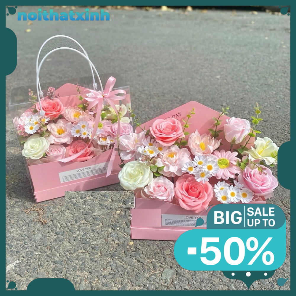 (LIGHT INCLUDED) WAX FLOWER BOX - SUPER BEAUTIFUL COVER WAX FLOWER BASKET GIFT สําหรับ HOLIDAY 8 กุม