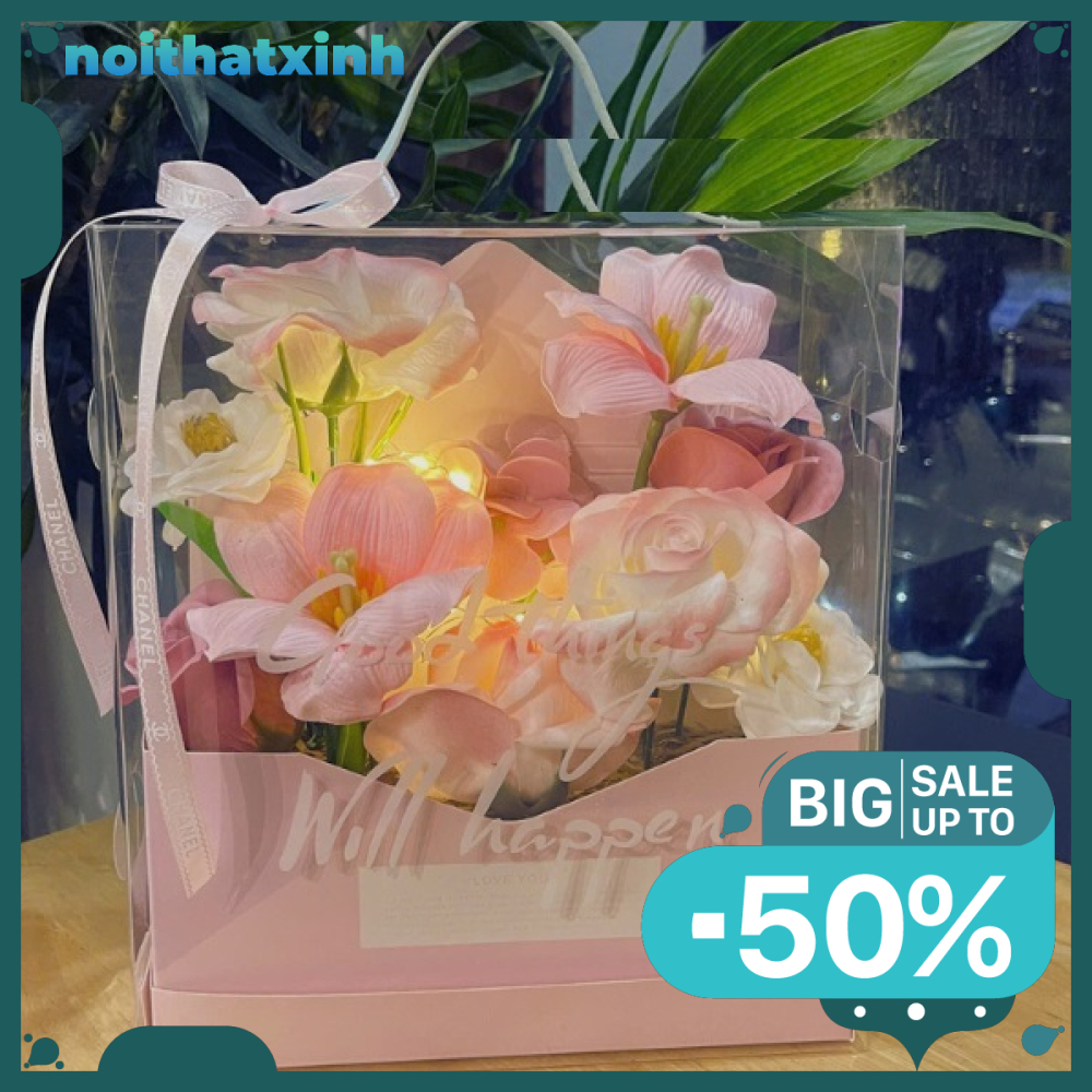 (LIGHT INCLUDED) WAX FLOWER BOX - SUPER BEAUTIFUL COVER WAX FLOWER BASKET GIFT สําหรับ HOLIDAY 8 กุม