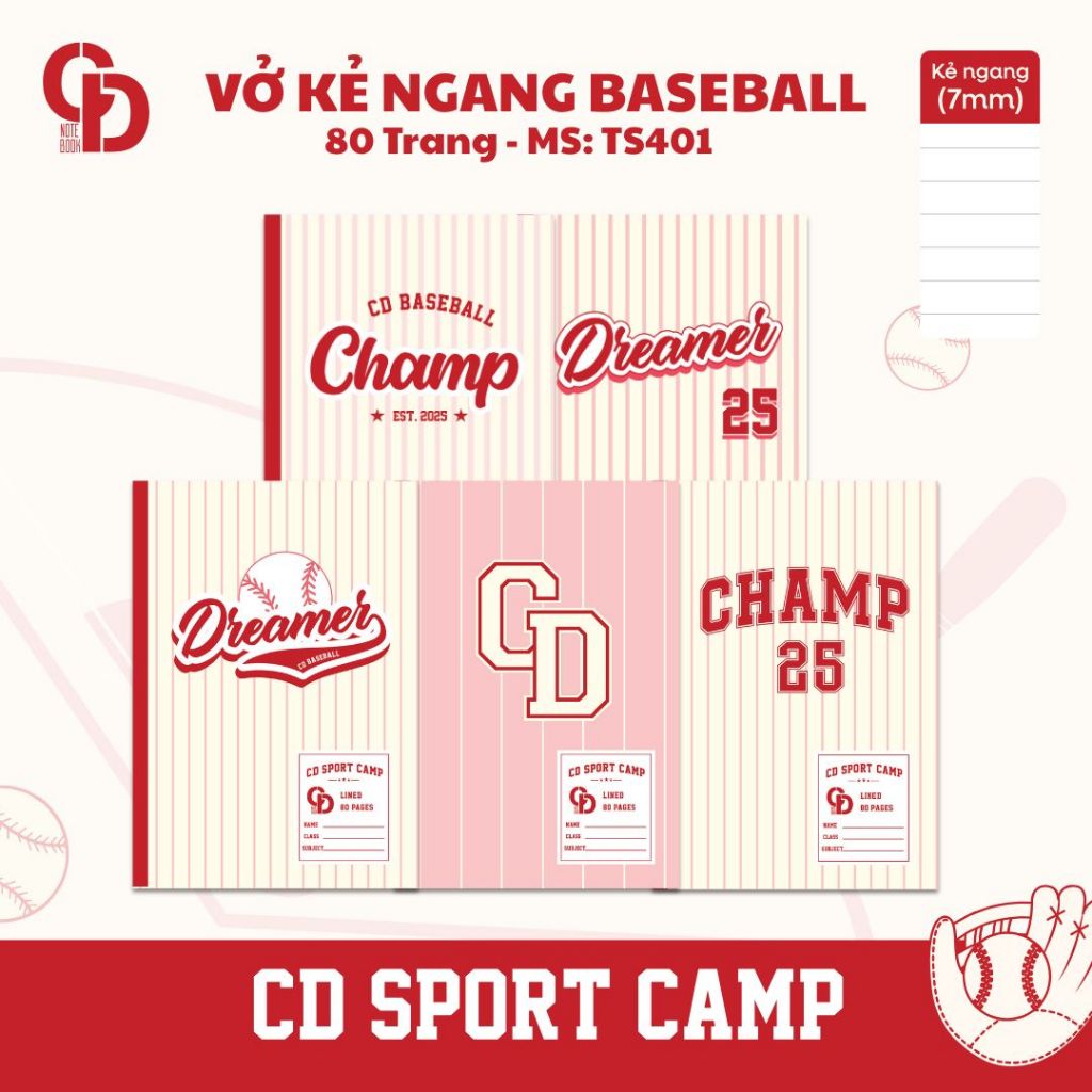 CD NOTEBOOK Sport Camp Baseball Red แนวนอน NOTEBOOK 80 หน้า - MS: TS401
