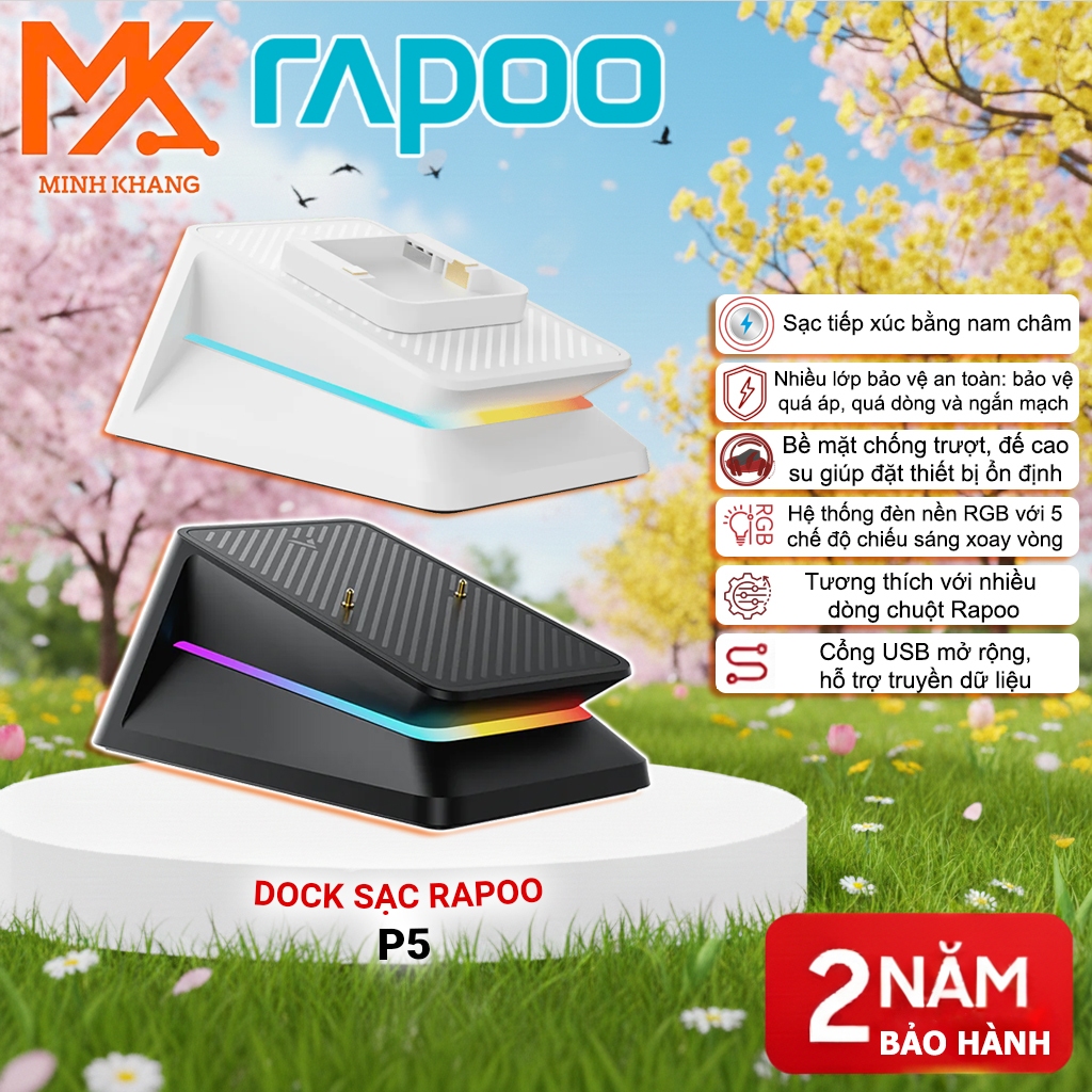 [Rapoo ของแท้] แท่นชาร์จสัมผัส Rapoo P5 – ไฟแบ็คไลท์ RGB การชาร์จที่รวดเร็วและเสถียร – อุปกรณ์เสริมส