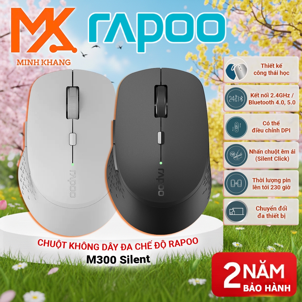[Rapoo ของแท้] Rapoo M300 Silent Multi-Mode Wireless Mouse – การเชื่อมต่อ Bluetooth & 2.4GHz, การออก