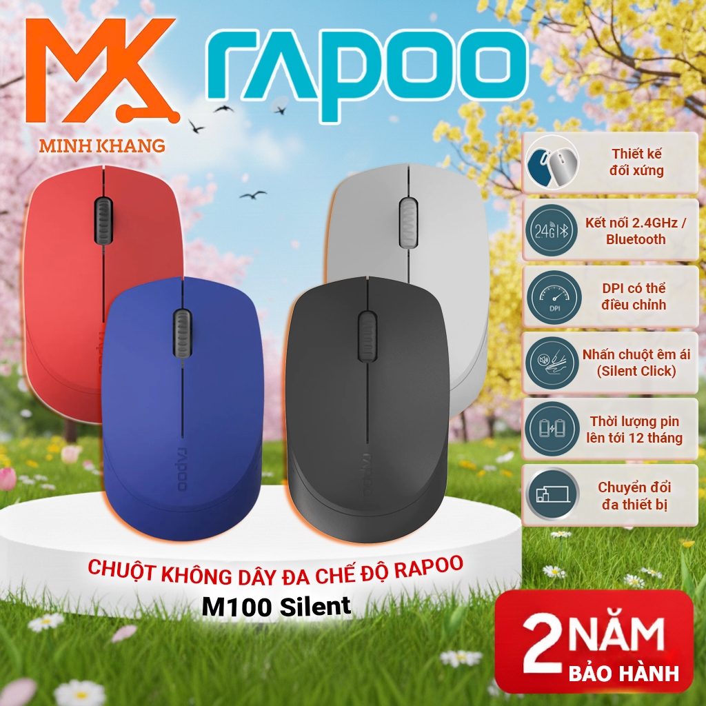 Rapoo M100 Silent/ Rapoo M300 Silent Multi-Connect Wireless Mouse – Bluetooth & 2.4GHz, กดเรียบ, ประ