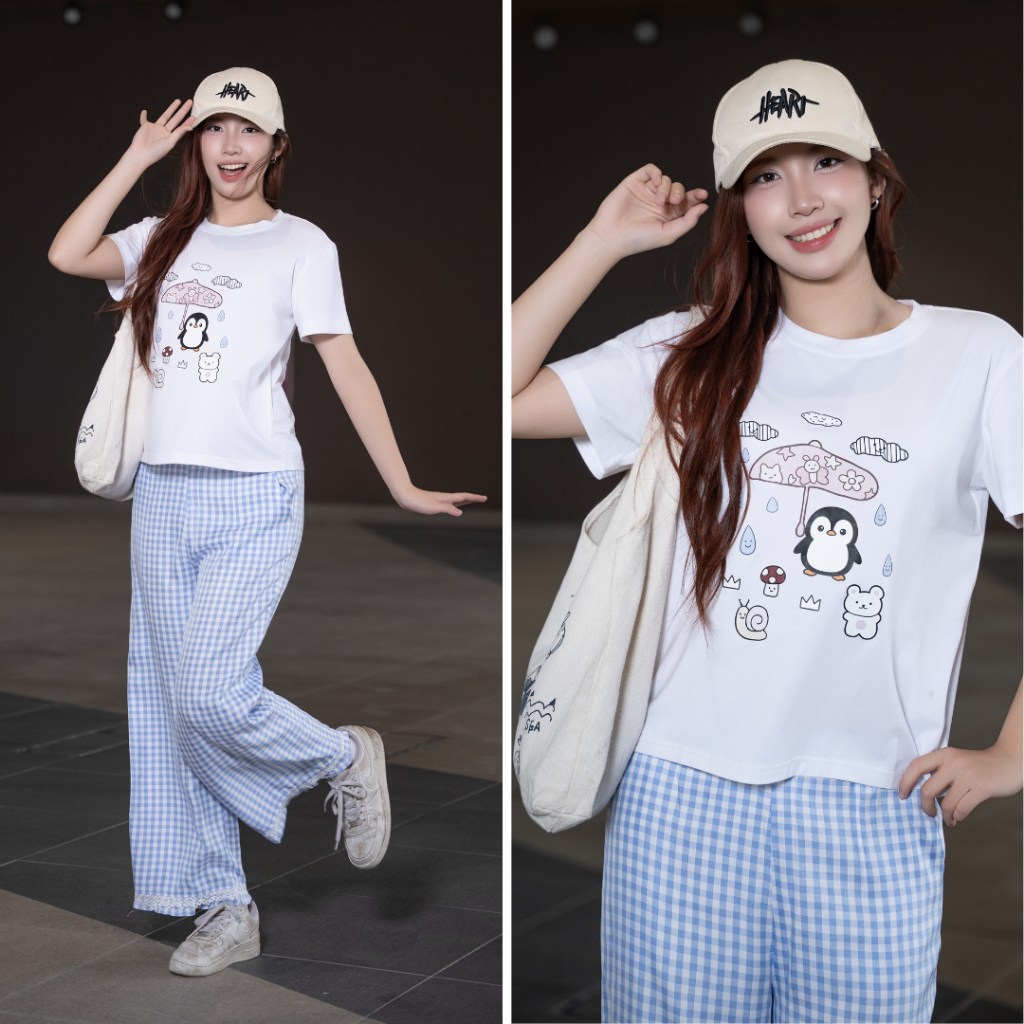 LAROMA Set Womens Clothing Set เสื้อยืดแขนสั้น Cozy Loose Long Pants BN28 | ผ้าคอตตอนโมดอล - นุ่มและ