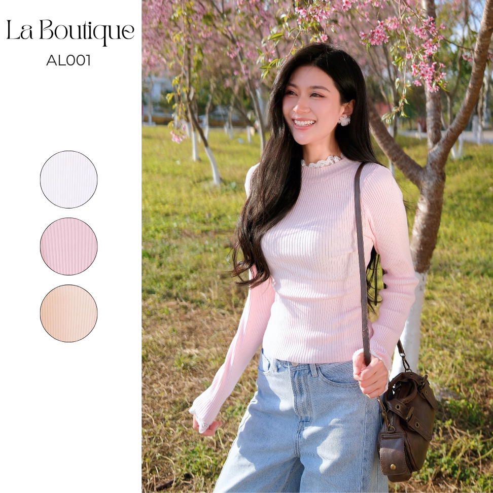La Boutique เสื้อถักแขนยาวลูกไม้ AL001-1025LAB