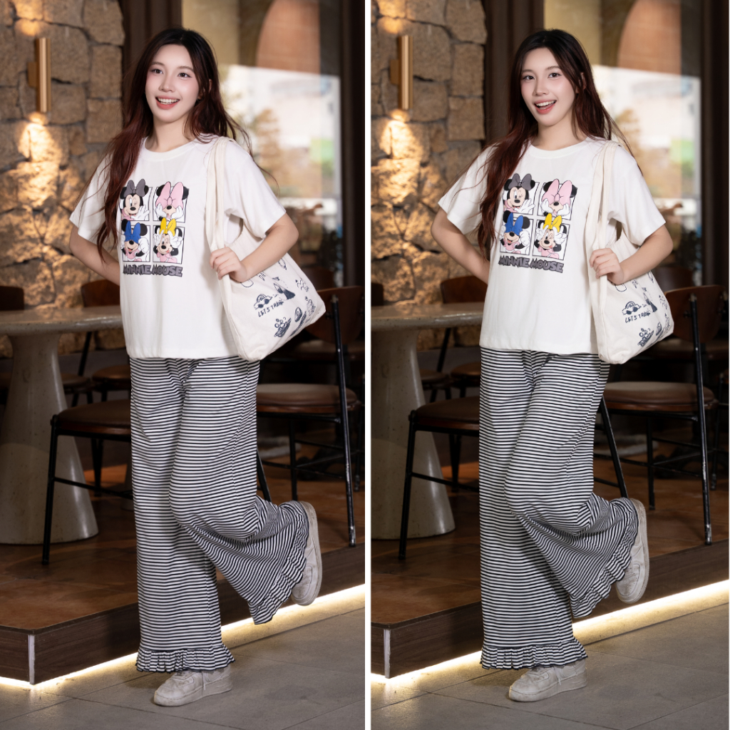 LAROMA Set Womens Clothing Set เสื้อยืดแขนสั้น Cozy Loose Long Pants BN30 | ผ้าคอตตอนโมดอล - นุ่มและ