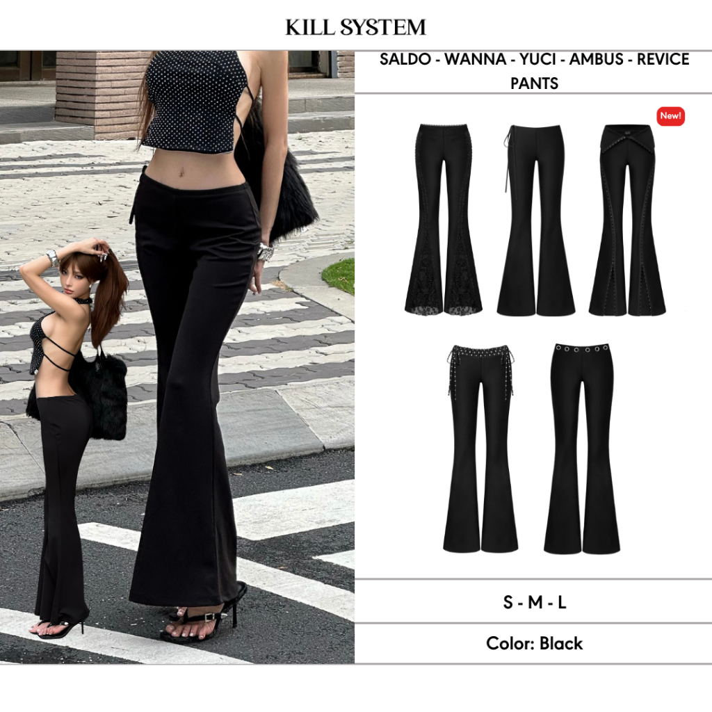 กางเกงขาบานยาวเอวต่ําพร้อมสายรัดทําให้หุ่น อยาก SALDO, YUCI, AMBUS, REVICE - KILL SYSTEM