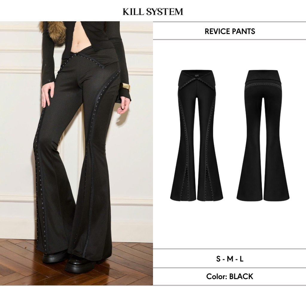 REVICE - KILL SYSTEM กางเกงขาบานยาวเอวต่ําและพับเอวให้แบนขึ้นหุ่น