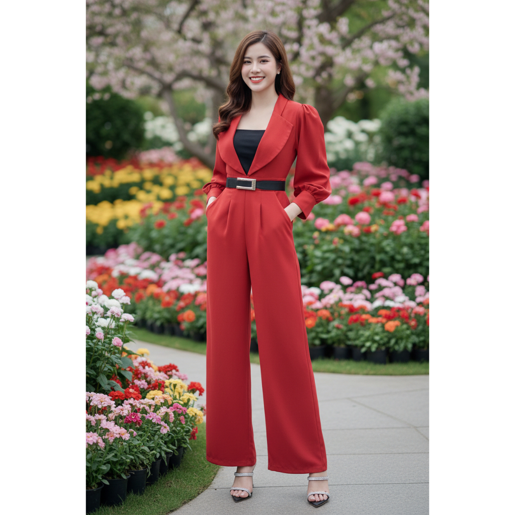 จั้มสูทคอปกสามแขนพอง (มีบรา) SJ1136 - Style