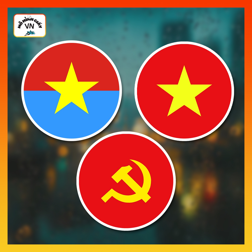 Combo Sticker of Vietnam Flag, Party Flag, High Quality Round Liberation Flag, Waterproof - Mohinhgi