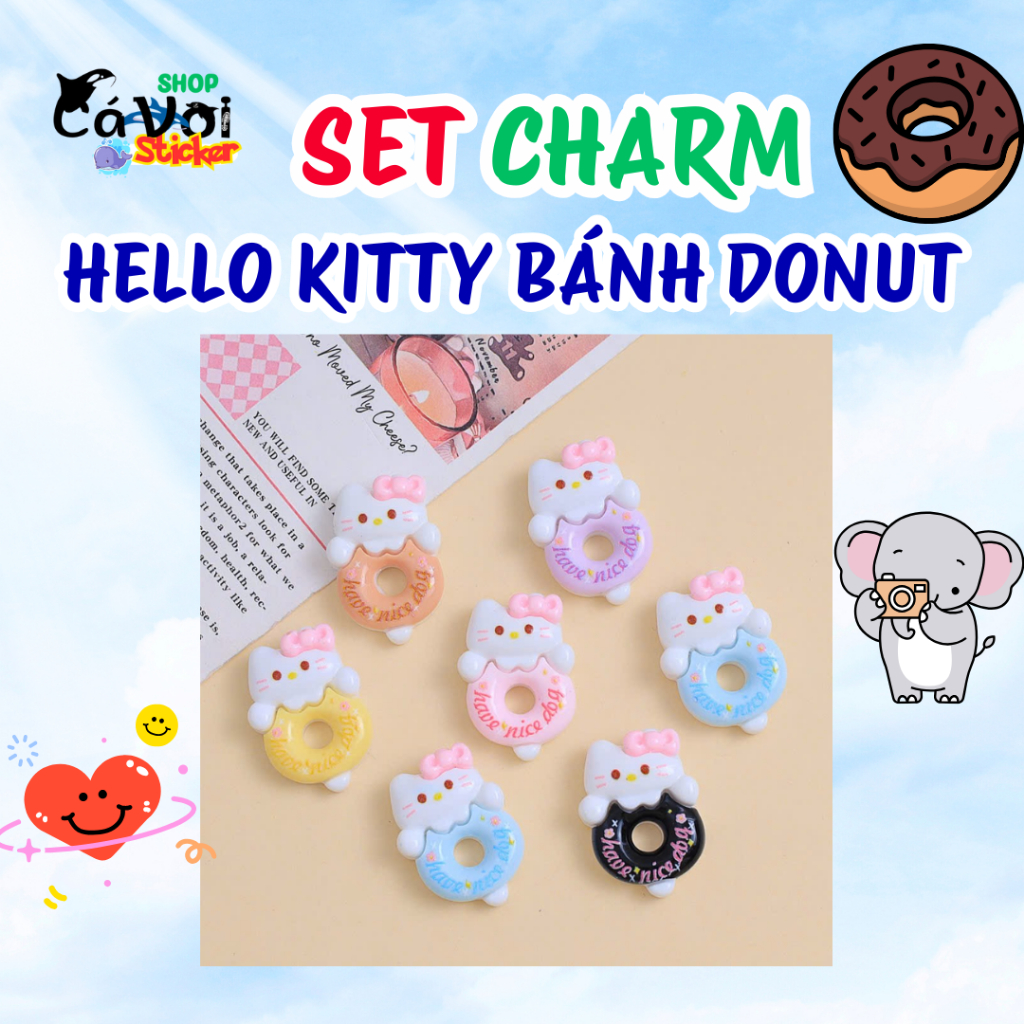 Sweet Hello Kitty Donut Charm Set - Cute Baby Colourful Slipper Charm