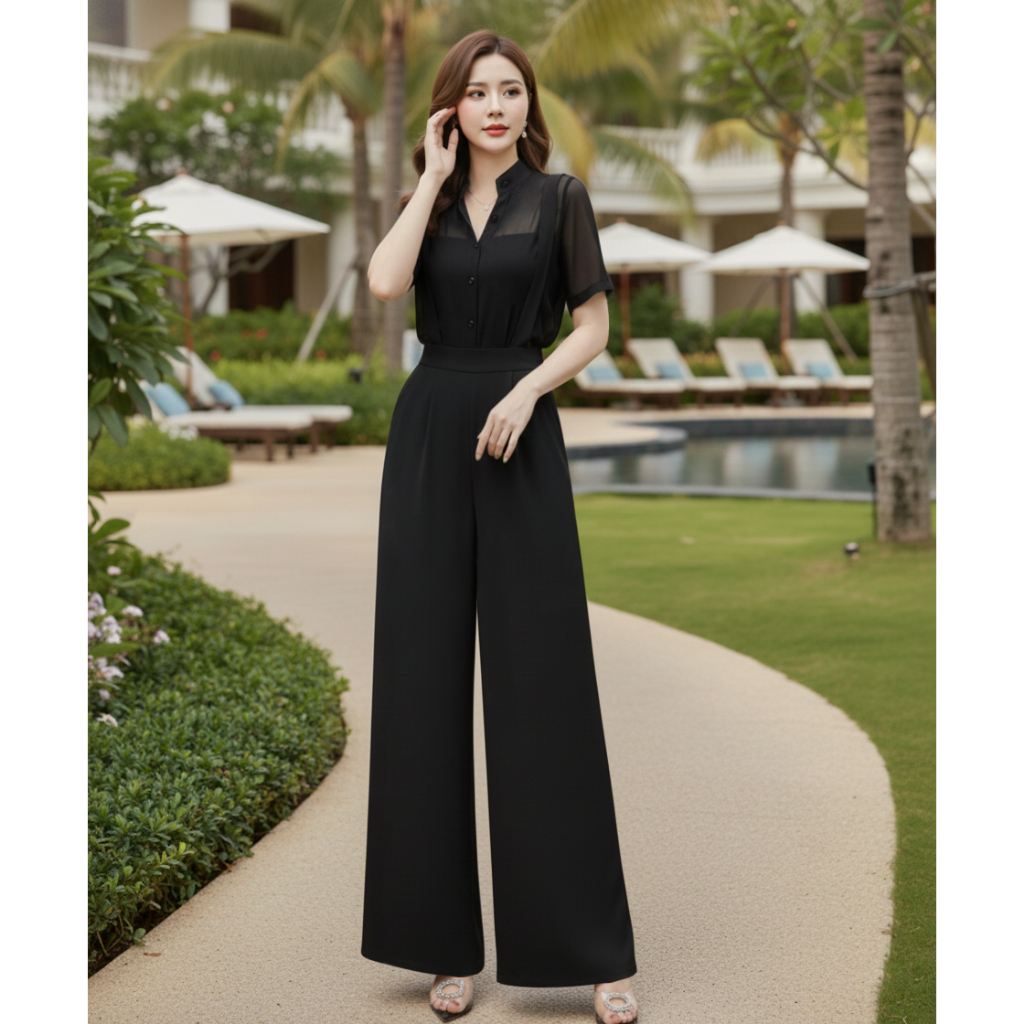 SJ1166 เสื้อคอเต่าและเอี๊ยม Set - Style