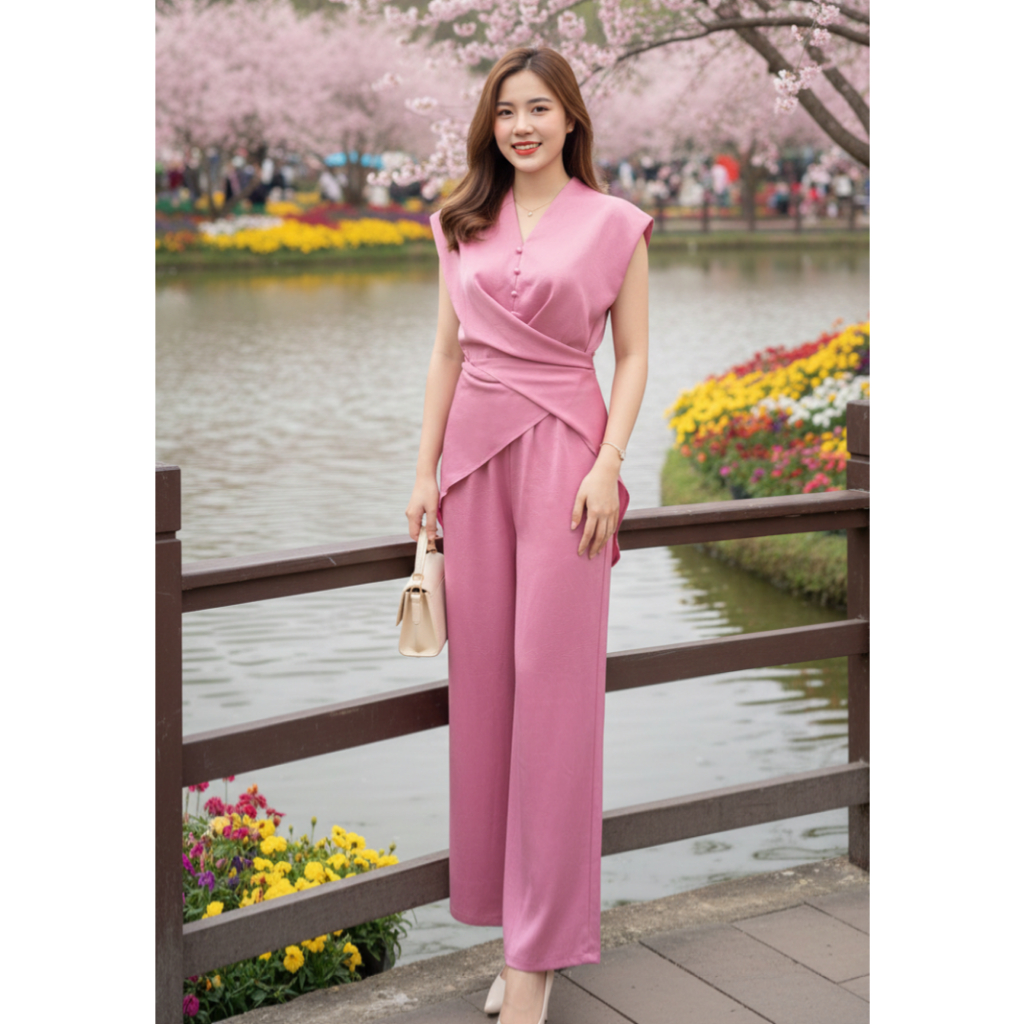 SJ1320 ชุดกางเกงขากว้างและเสื้อกล้ามแขนยาว stylized - Style