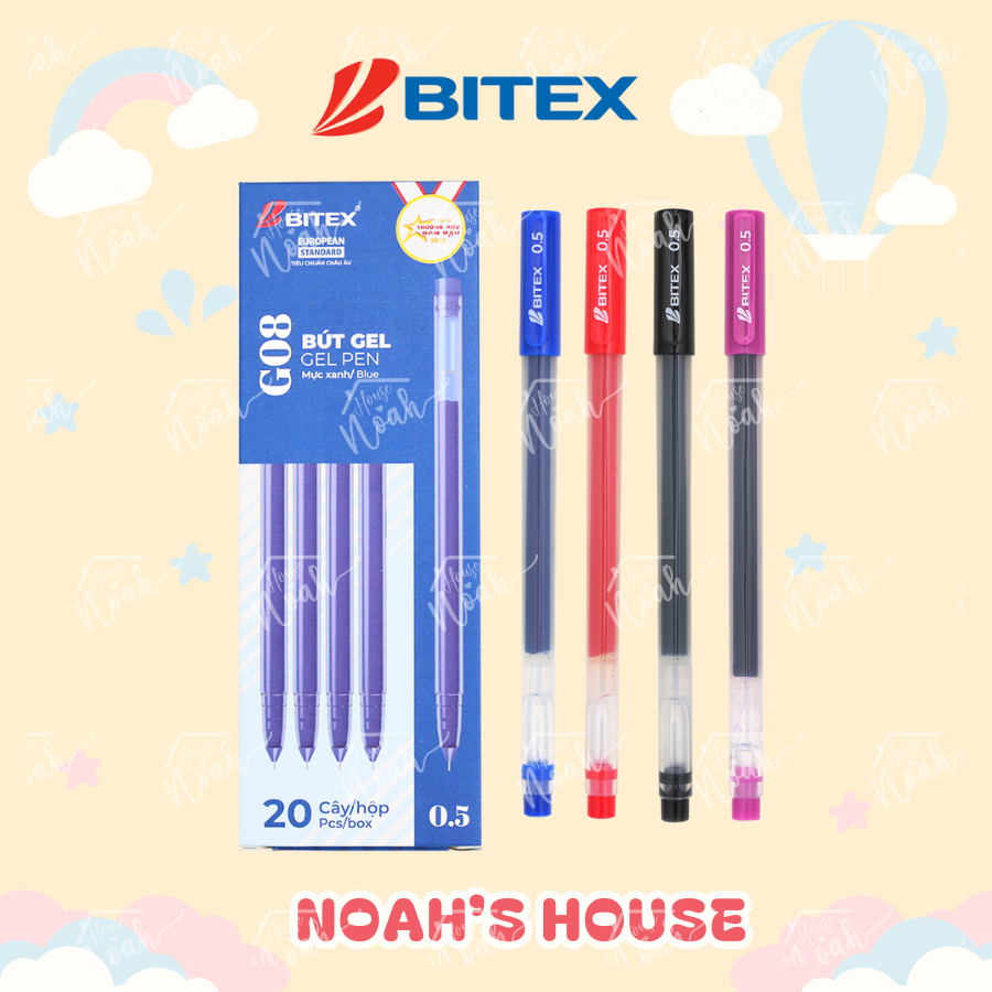 [NOAHS HOUSE] BITEX G08 Gel Ink Ballpoint Pen Box 0.5mm Nib Blue/Red/Black/Purple Ink - Smooth Strok