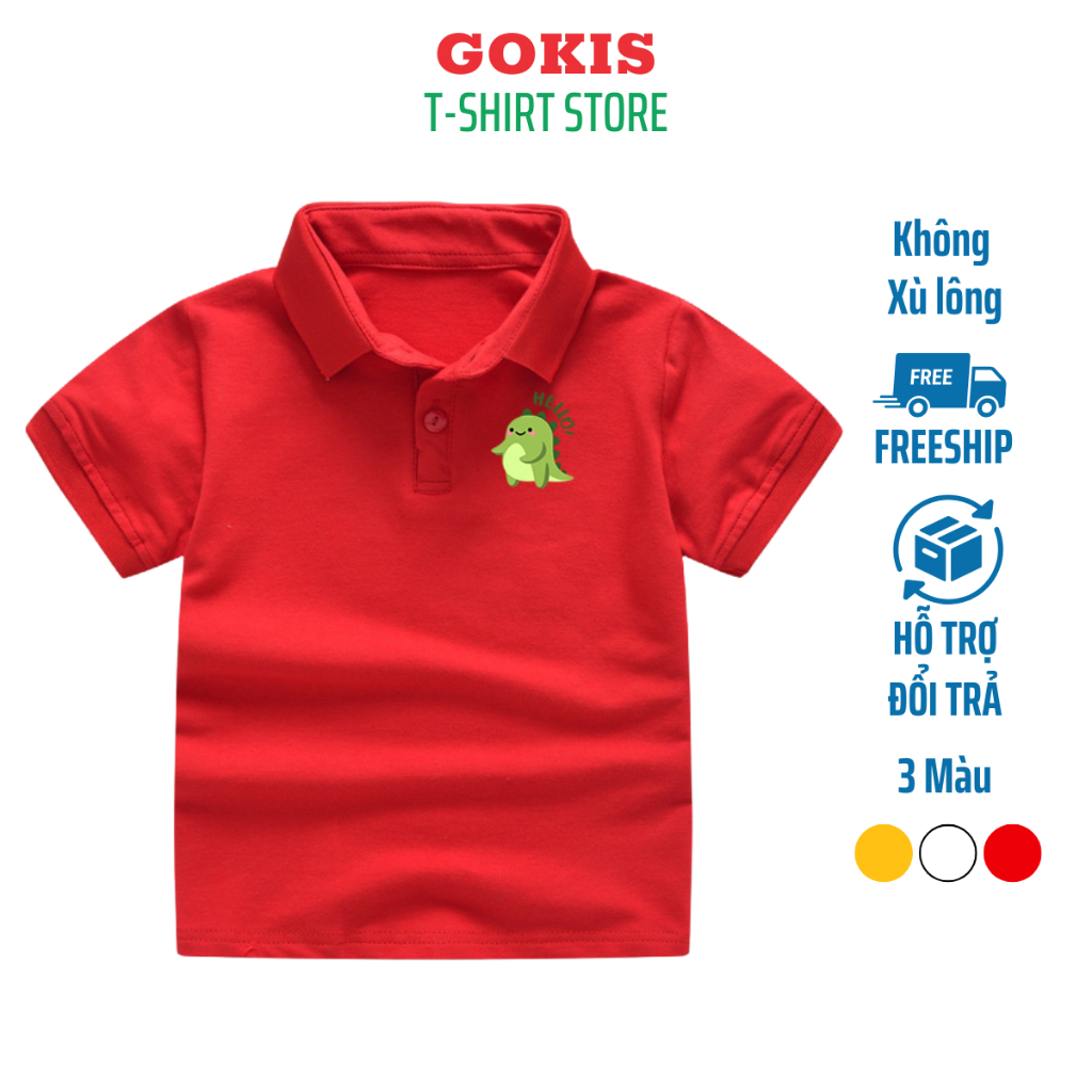 เสื้อโปโลเด็กไดโนเสาร์ PLK07 ผ้าไม่ระบาย - เสื้อยืดคอเต่าสําหรับเด็ก Gokis shop