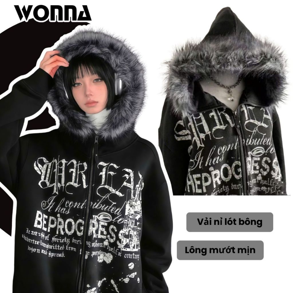 Hot 2026, Gothic Fur หมวกแจ็คเก็ต Y2k สไตล์ Punk Grunge อะนิเมะญี่ปุ่น Unisex คอสเพลย์ M04