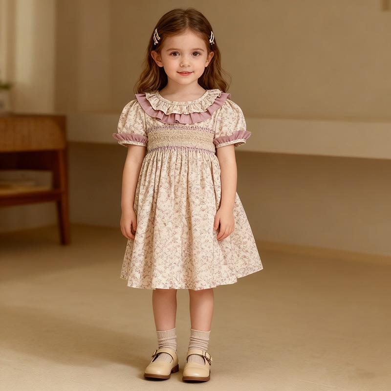 [Aeg Babyi] ชุดเดรสยางยืดคอปก Peter Pan ลายดอกไม้เล็กสไตล์เกาหลี 9439