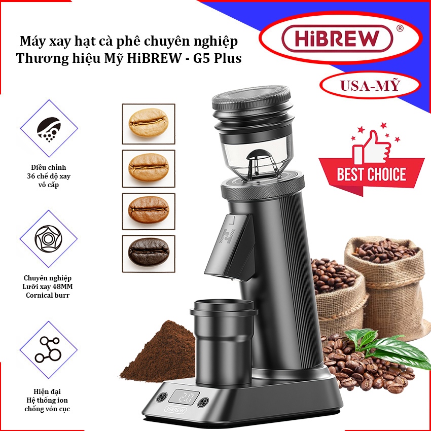 - เครื่องบดเมล็ดกาแฟแบบมืออาชีพ เดี่ยว ปริมาณ แบบบูรณาการ 36 โหมดการบด แบรนด์อเมริกันพรีเมี่ยม HiBRE