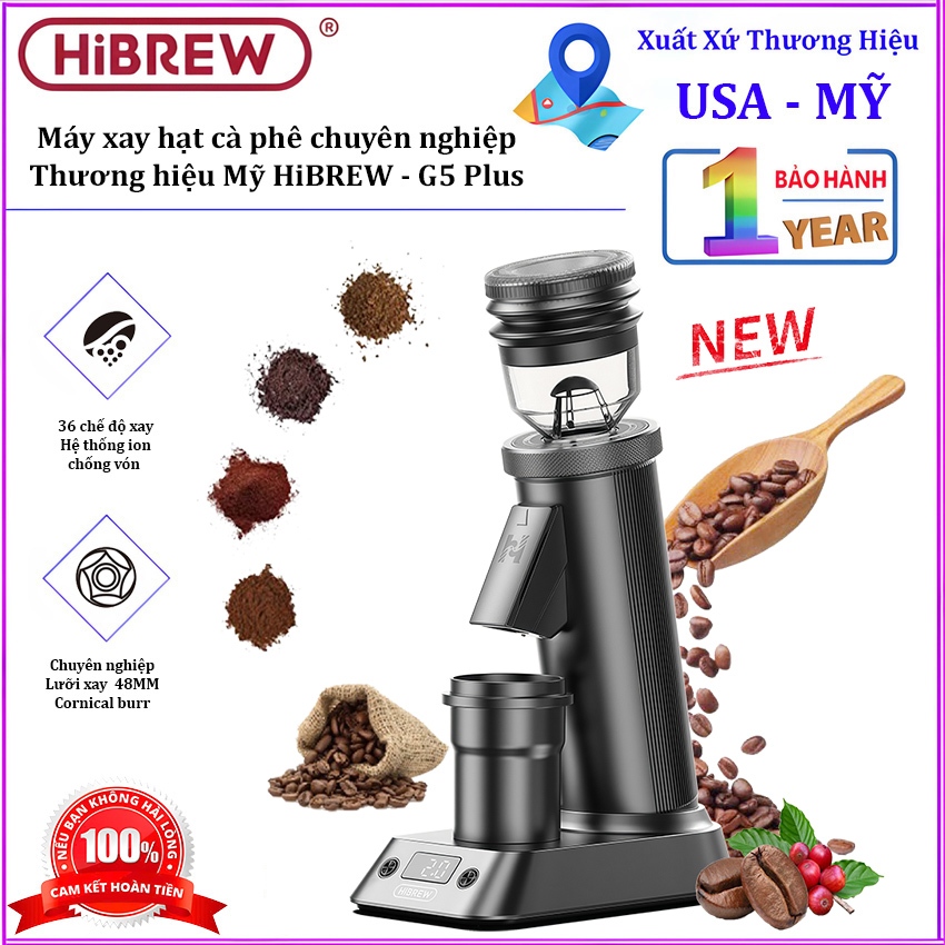 เครื่องบดเมล็ดกาแฟแบบมืออาชีพ เดี่ยว ปริมาณ แบบบูรณาการ 36 โหมดการบด แบรนด์อเมริกันพรีเมี่ยม HiBREW 