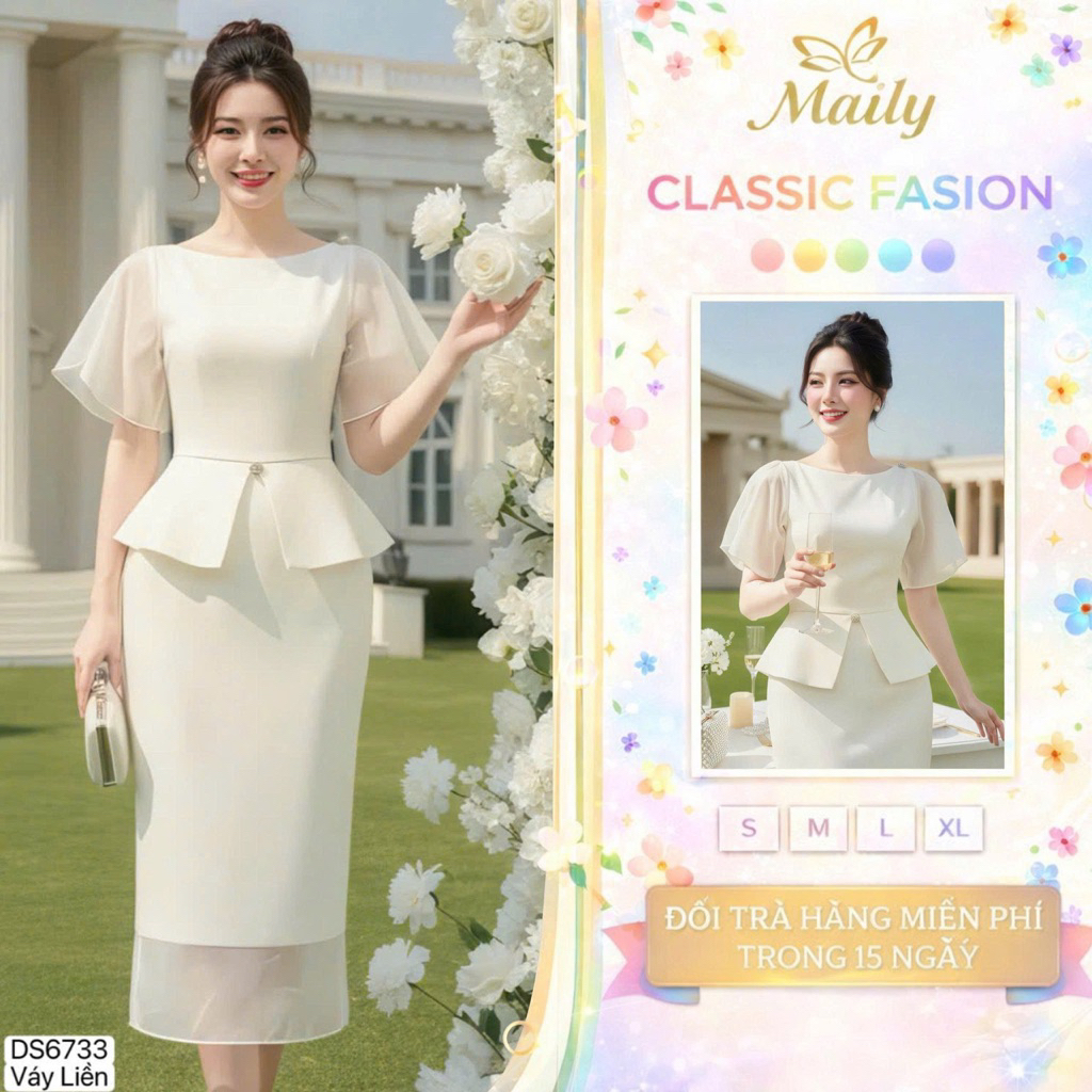 (จัดส่งทันที- DVC ของแท้) DS6733 เดรสยาว Peplum สีขาวสุดหรู | ชุดเดรสปาร์ตี้ - ของแท้ DVC