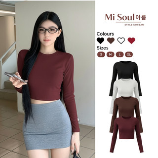 MiSoul Women's Long-Sleeved O-Neck Bodycon Crochet Shirt, Stretch Cotton, Slim Short-Long-Sleeved Crochet Fit Body T-Shirt 474