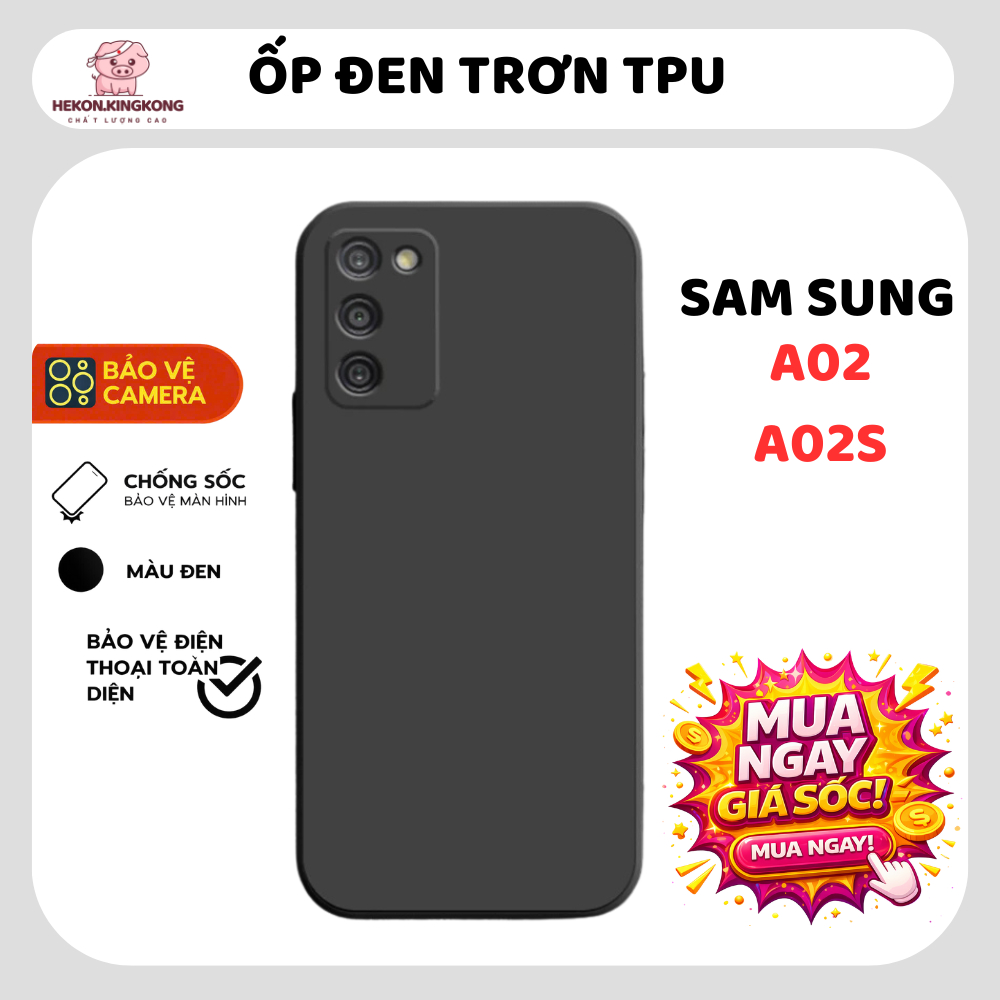 Samsung A02s, A02 เคสสีดําล้วน | เคสโทรศัพท์แบบยืดหยุ่น SS galaxy ปกป้องกล้องโทรศัพท์ Samsung ครอบคล