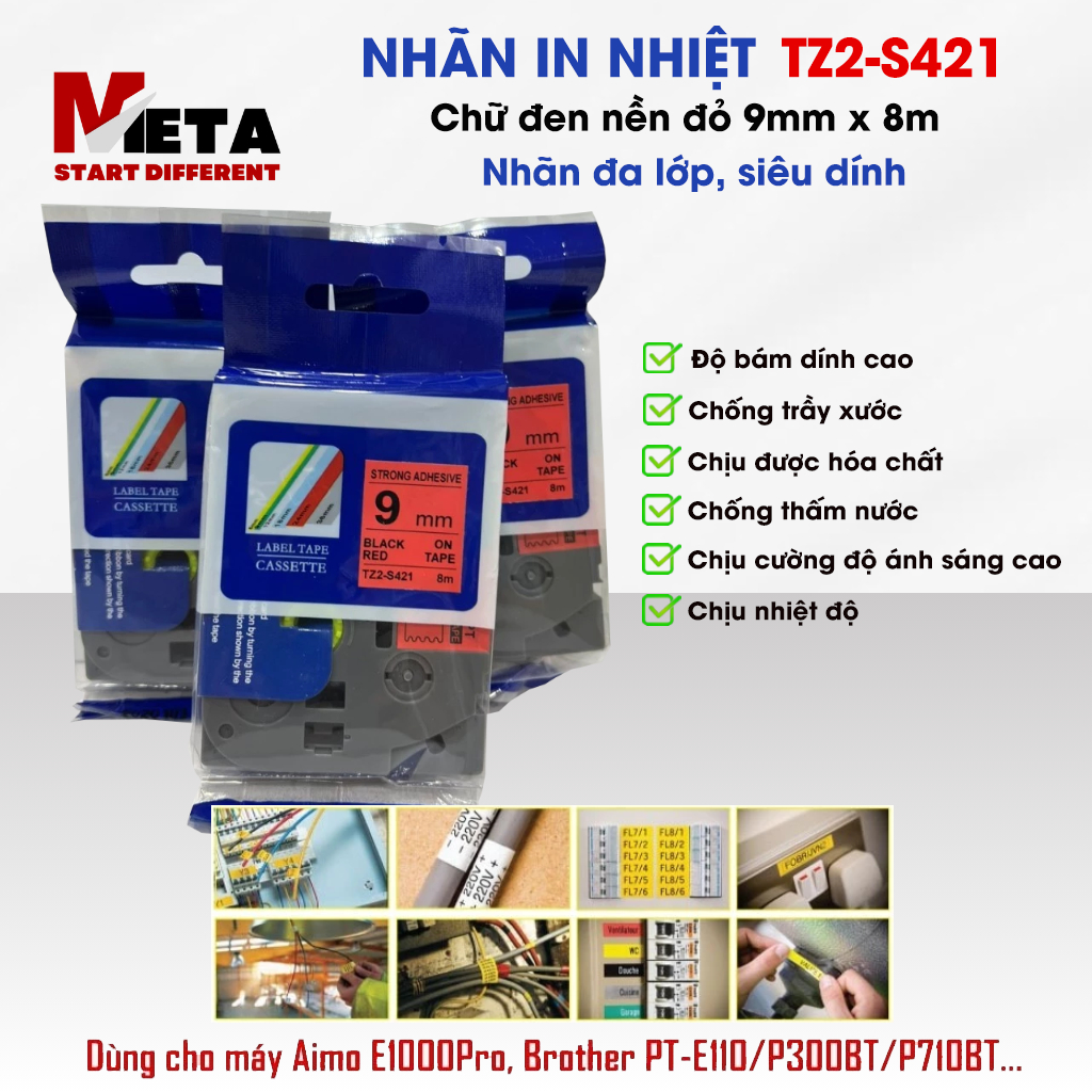 ป้ายพิมพ์ TZ2-S421 สําหรับ Aimo E1000 Pro I Brother PT-E110/P300BT/P710BT - ข้อความสีดําบนพื้นหลังสี