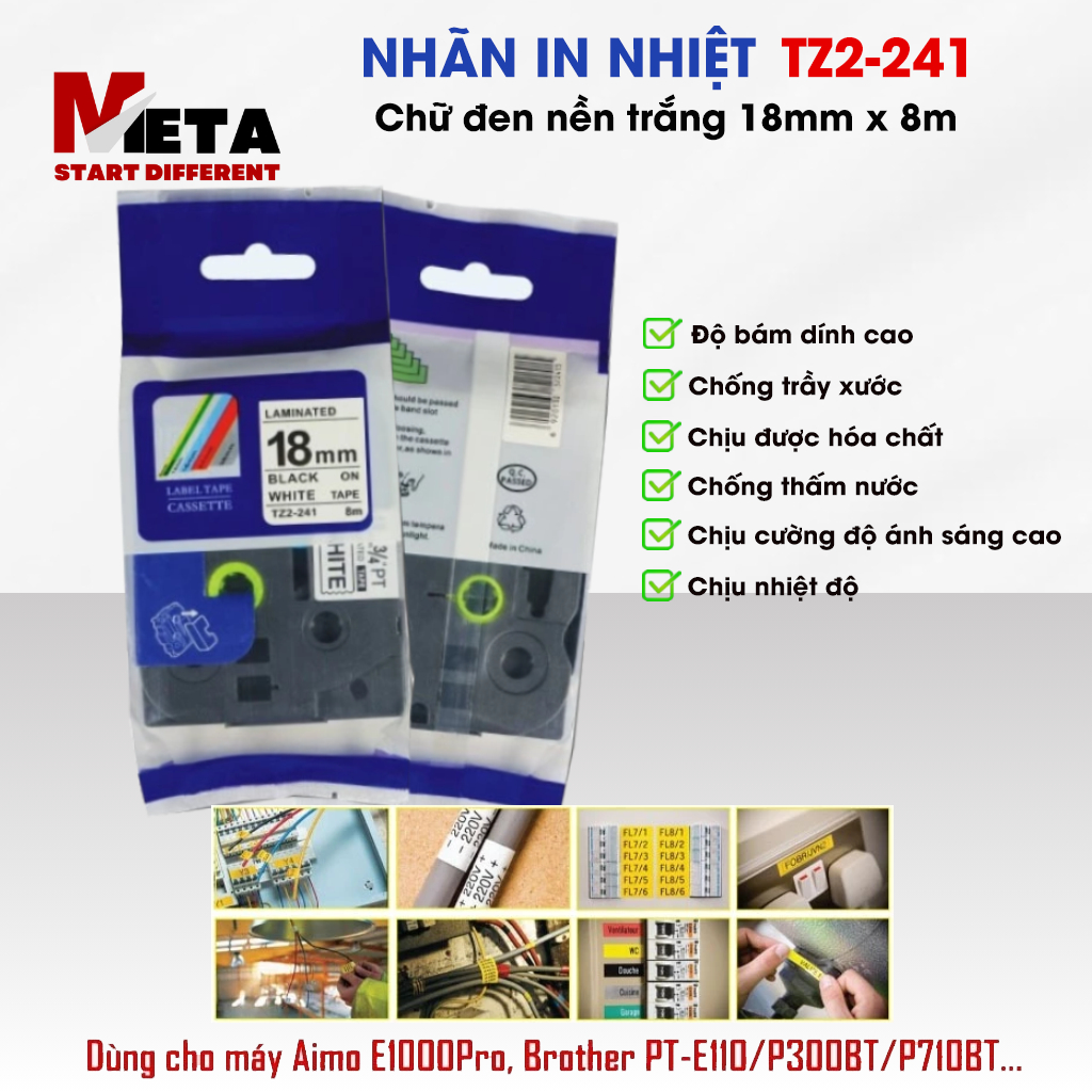 ป้ายพิมพ์ TZ2-2141 สําหรับ Brother PT-E300/E500/P300BT/P710BT - ข้อความสีดําบนพื้นหลังสีขาว 18mm x 8