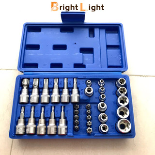 bộ khẩu tuýp E và đầu lục giác hoa thị 34 chi tiết ( tặng đầu chuyển 1/2 sang 3/8 )