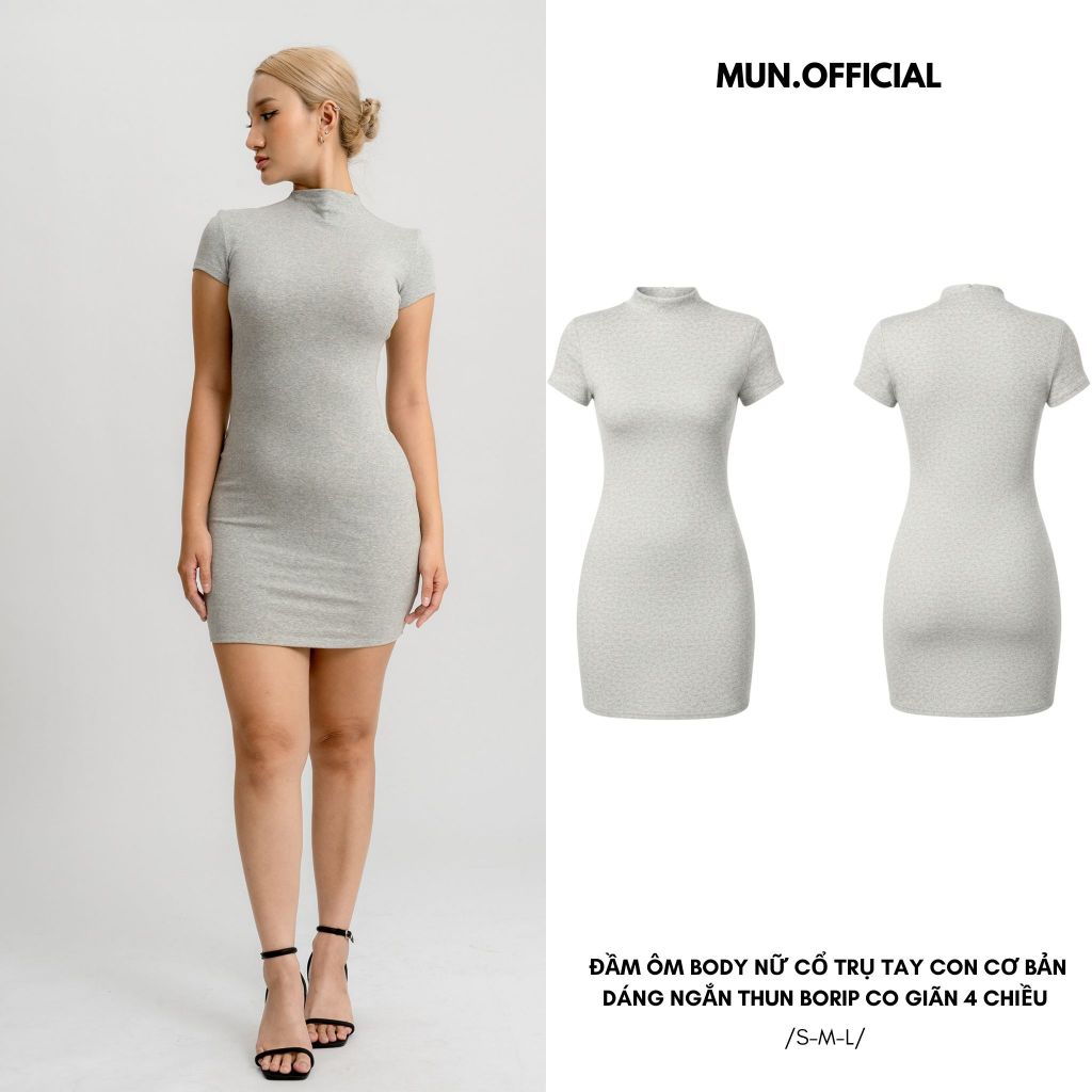 MUN.OFFICIAL ชุดเดรสเข้ารูปผู้หญิงคอเต่า Basic Single Stretch Short Borip 4-Way Stretch Womens Soft 