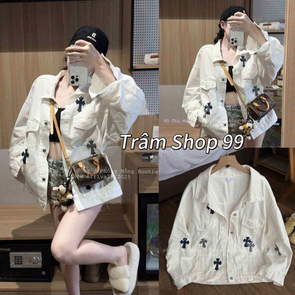Hottren Soft Jean Loose White Cross Jean Jacket
