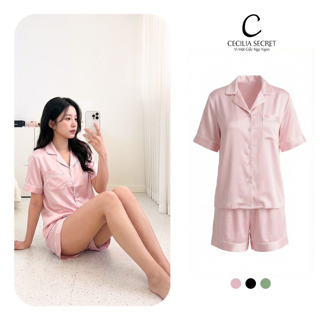 CECILIA SECRET ชุดนอนสําหรับสตรีกางเกงขาสั้นผ้าไหมมะม่วงนุ่ม