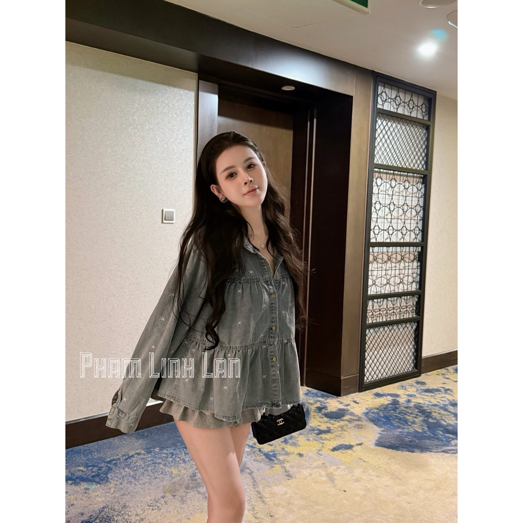 TB229 เสื้อเชิ้ตยีนส์เกล็ดหิมะ babydoll