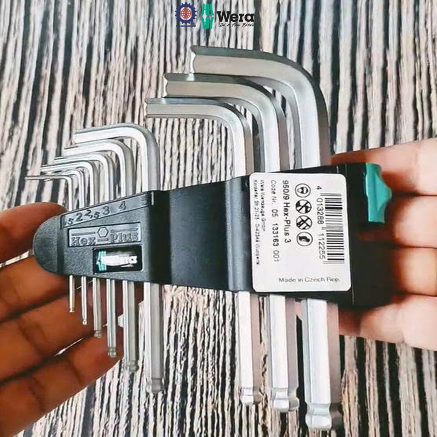 Wera ชุดหกเหลี่ยมลูกสั้น (สีขาว) 950/9 Hex-Plus 3 รวม 9 ชิ้น Wera 05133163001