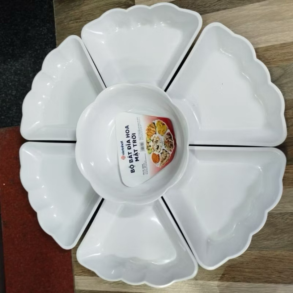 ชุดอาหารเย็นดอกไม้แดด 7 ชิ้น ขนาดเล็ก เส้นผ่านศูนย์กลาง 38 ซม. ราคาถูก Viet Nhat พลาสติก th98