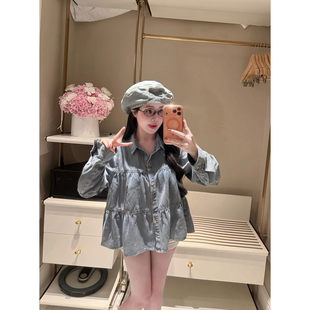 TB229 เสื้อเชิ้ตยีนส์เกล็ดหิมะ babydoll