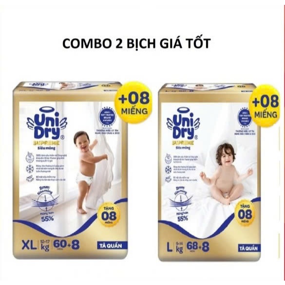 [COMBO OF 2 BACKS] Unidry Ultra Thin Diapers Plus Premium 2mm Pads M/L/XL/XXL/XXXL สําหรับเด็กทารก