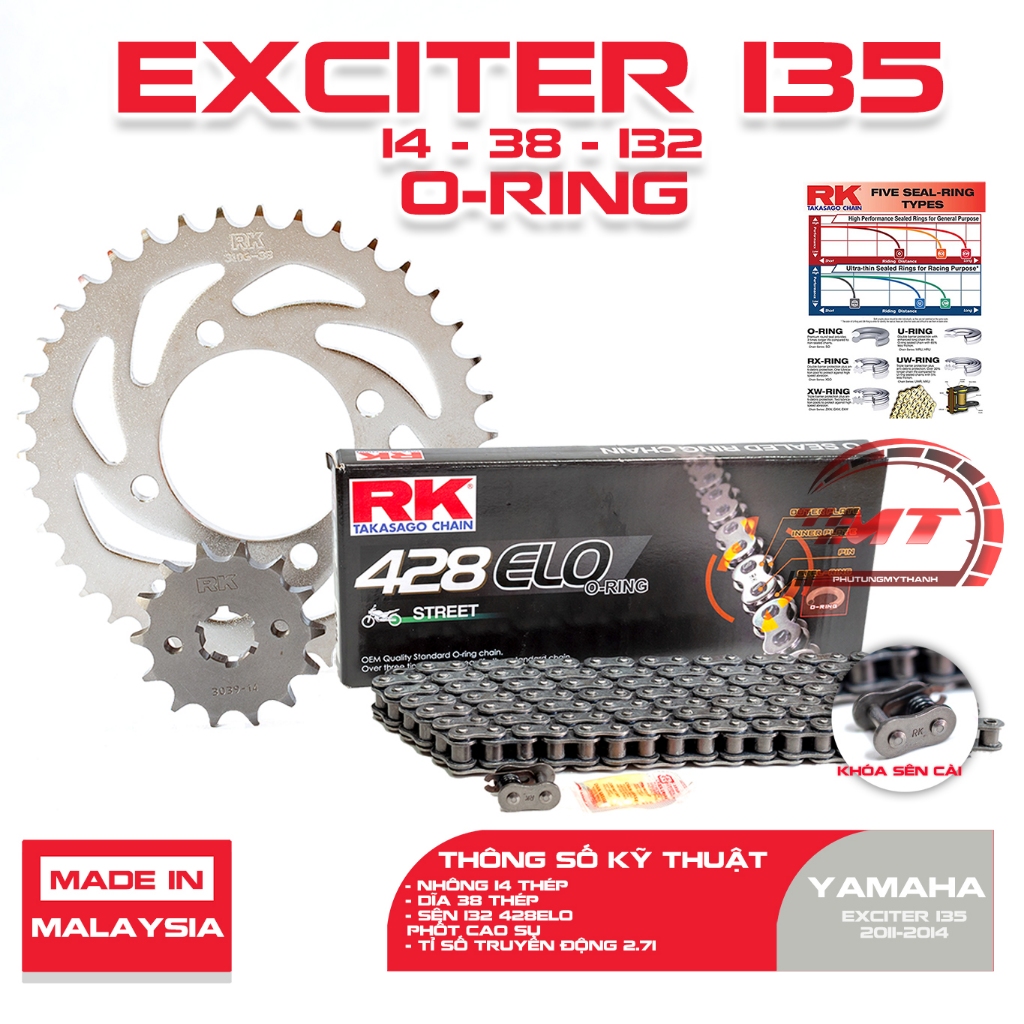 RK Exciter 135 428 14T 38T 132L เฟืองโซ่ – RK Malaysia โซ่ซีลยาง