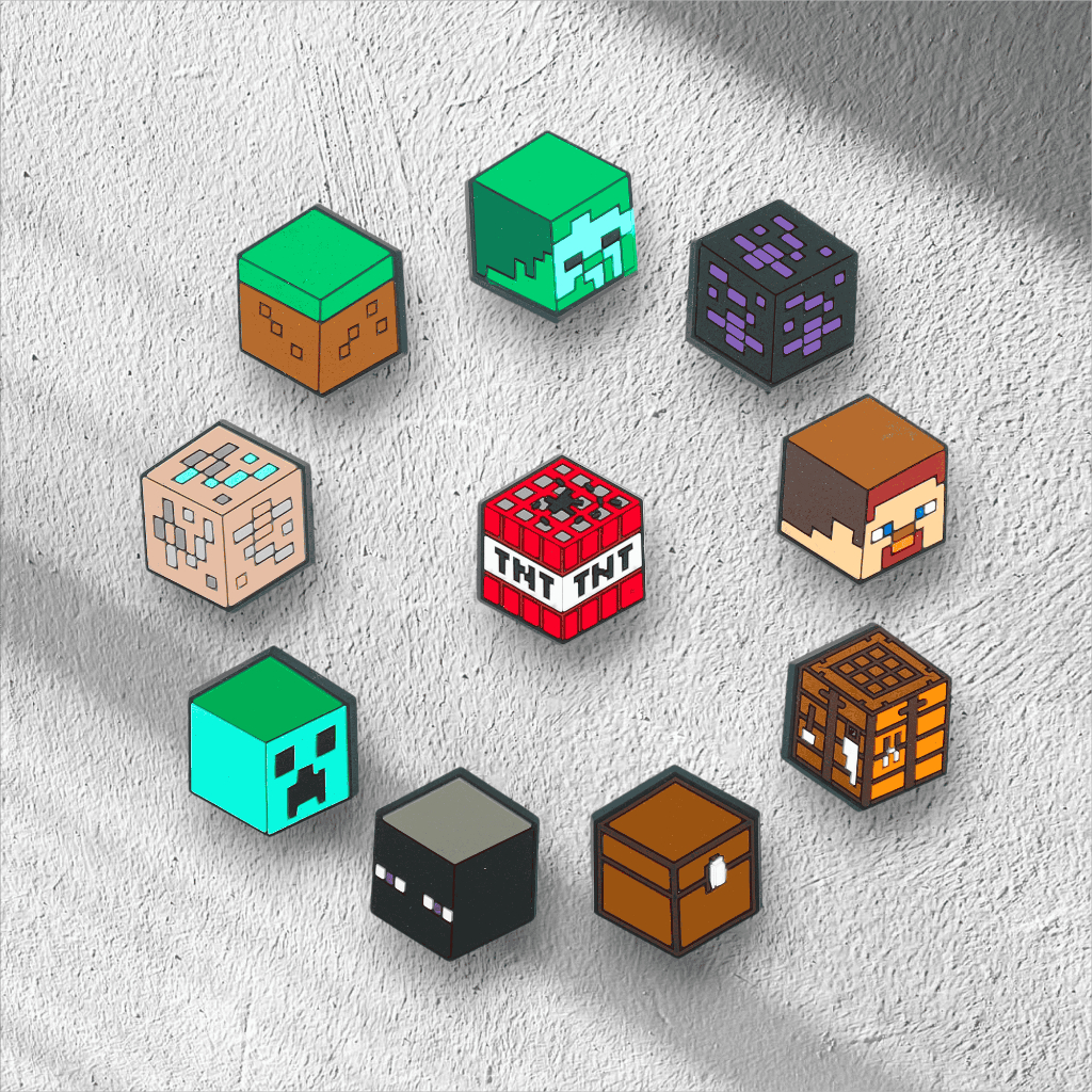 MINECRAFT V10 BLOCK charm ชุดพร้อมรองเท้าแตะไขว้ ปุ่มสติ๊กเกอร์ jibbitz สําหรับตกแต่งการ์ตูน PVC 2D 